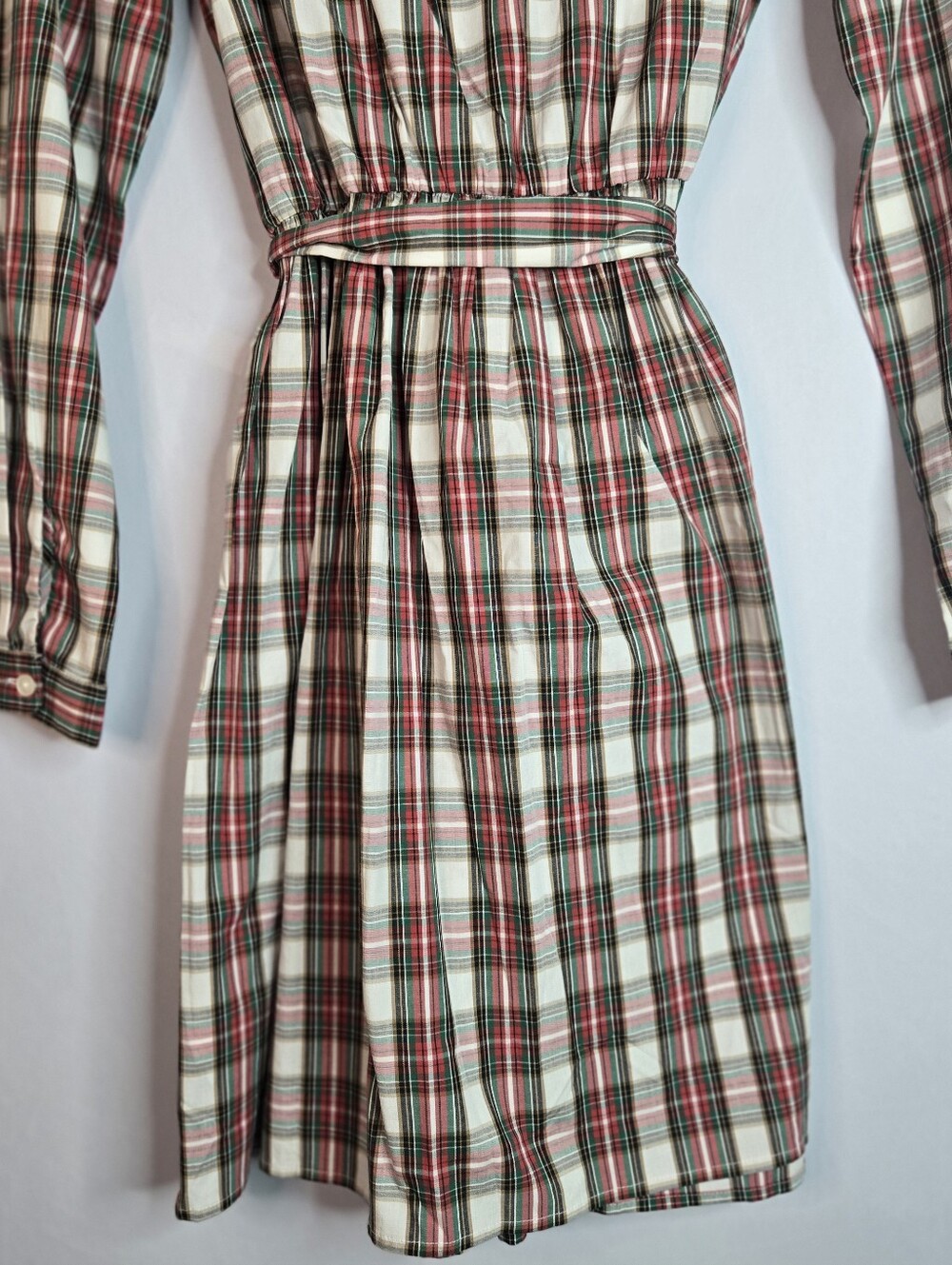 J. CREW Women Size 4 Plaid Cotton L/Sl Dress, Ruffle Neckline & Tie Belt NWT - Picture 11 of 12